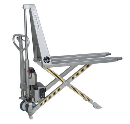 Transpalette haute levée électrique tout inox - OA379/S/B - Charge 1000 kg - Hauteur 800 mm - Roues et galets en nylon_0