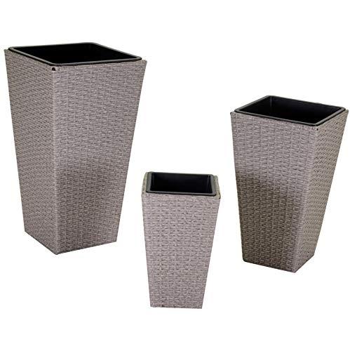 VACCHETTI 36303800GR - Cache-pot en polyrotin gris carré - Lot de 3 tailles_0