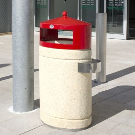 306a - Agora - Fima - Corbeille publique en ciment sablé avec couvercle et cendrier intégré_0