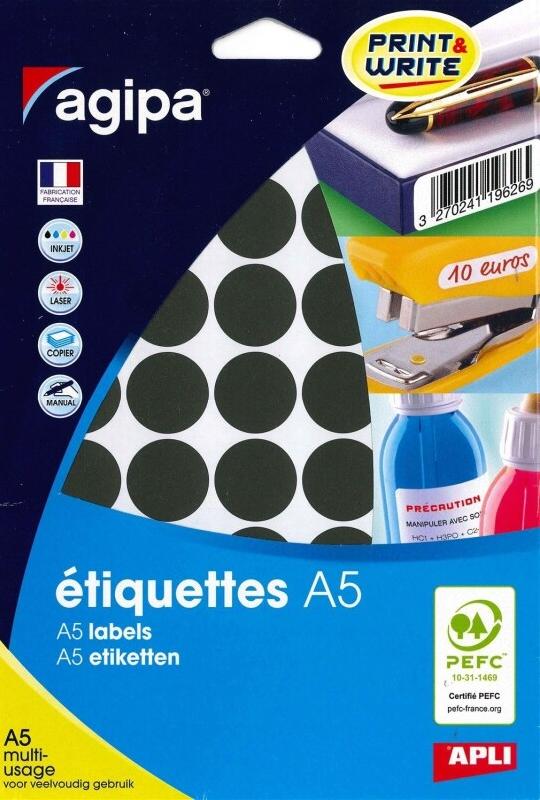 400 étiquettes noires multi-usage, diamètre 24 mm (10 feuilles A5 / cdt) - 3270241143270_0