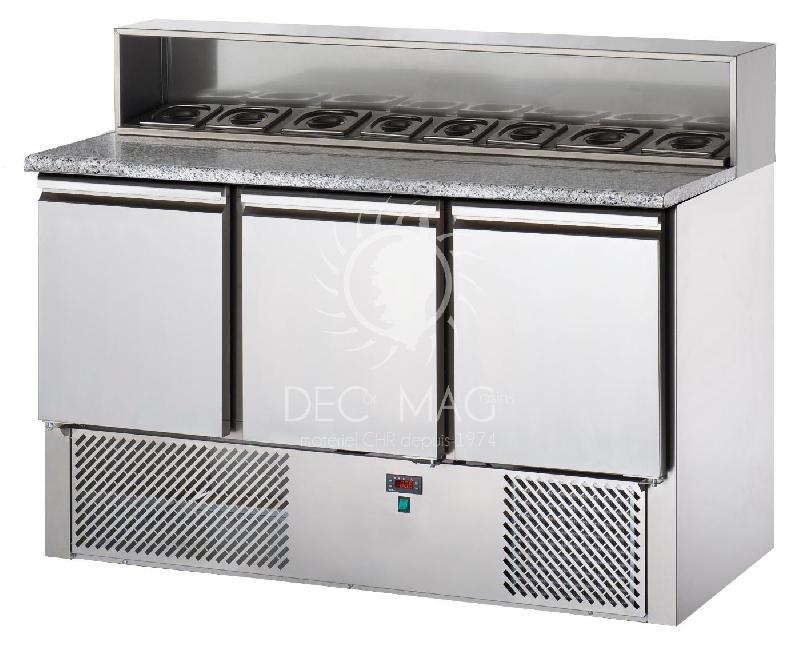 538 - Saladette tropicalisée 3 portes pour pizza en granit avec emplacement bacs_0
