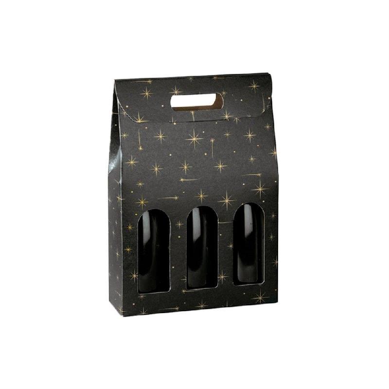 Boite 3 bouteilles à poignée noir motif Constellation 27x9x38,5cm - par 30_0