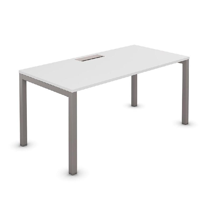 BUREAU BUROCOLOR PLATEAU AVEC TRAPPE D'ACCES L.140 X P.80 CM BLANC - PIEDS METAL ALUMINIUM