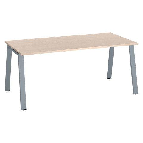 BUREAU DROIT ECLA CHÊNE CLAIR L 180 X P 80 CM PIÈTEMENT MÉTAL FINITION ALUMINIUM