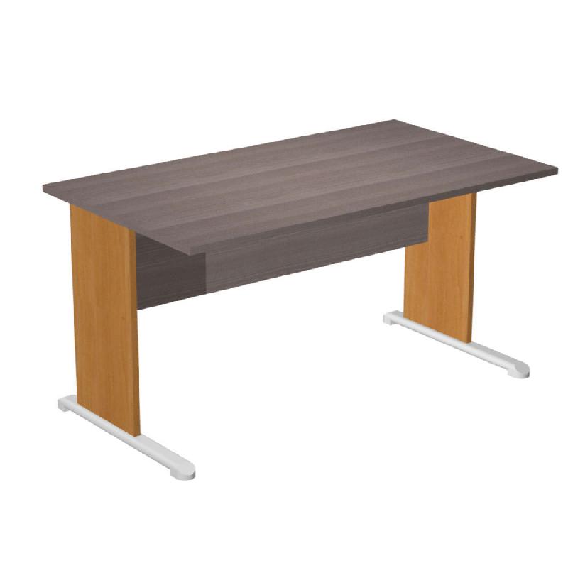 BUREAU DROIT PRONTO BOIS - L.140 X P.80 CM - PLATEAU CENDRE - PIEDS EN L AULNE