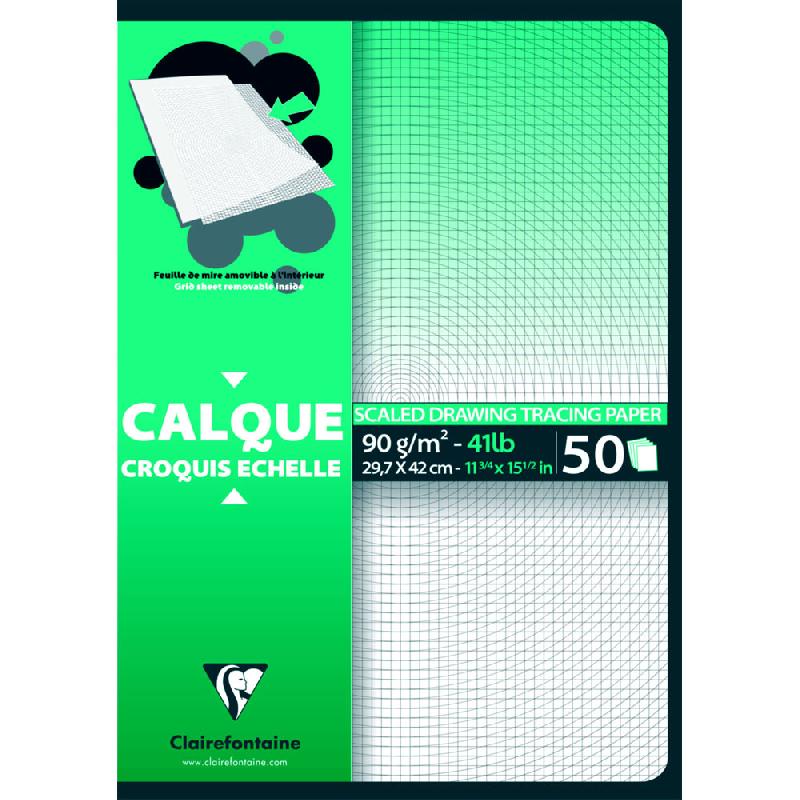 CALQUE CROQUIS ECHELLE A3 UNI 92G CLAIREFONTAINE - BLOC DE 50 FEUILLES