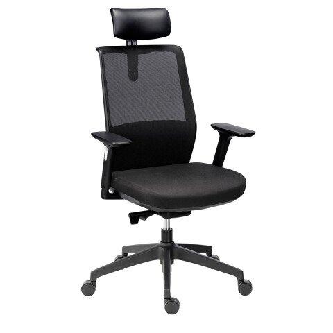CHAISE DE BUREAU ATLAS TISSU ET MAILLE NOIR - DOSSIER HAUT - APPUI-TÊTE - ACCOUDOIRS 3D - SOUTIEN LOMBAIRE - MÉCANISME SYNCHRONE