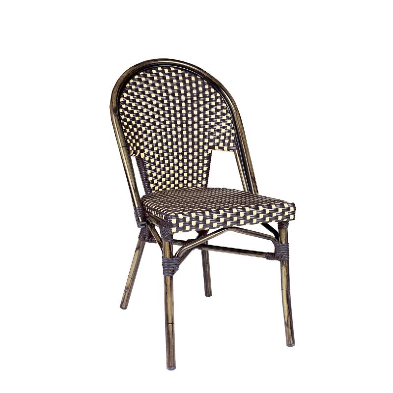Chaise de terrasse TIVOLI - tressage marron & crème - aluminium couleur noyer - empilable_0