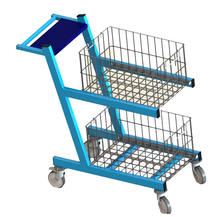 Chariot pour courrier - Transport de courrier, colis et dossiers - 2 corbeilles amovibles 600x400x300 mm - 17 coloris disponibles_0