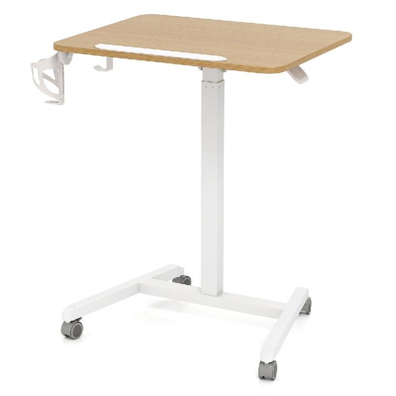 COSTWAY Table d’appoint réglable sur roulettes, plateau inclinable 90°, crochet porte-gobelet - beige Bois manufacturé VH34940ZM_0