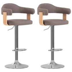 Décoshop26 - Lot de 2 tabourets de bar chaises hautes design rétro en bois courbé tissu taupe et fer DEC029874 - 3000257604256_0