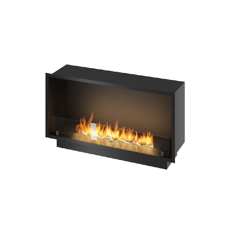Divina Fire Cheminée au Bioéthanol Inside Black 1000 à Encastrer - Noir Mat, avec Verre, Brûleur 3L, Design Moderne - noir 0803173016799_0
