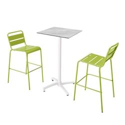 Oviala Business Ensemble table haute stratifié marbre et 2 chaises hautes vert - Oviala - vert métal 110568_0