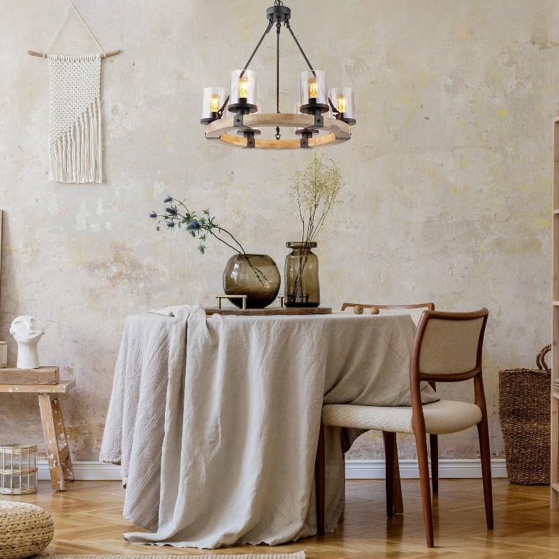 GLOBO SUSPENSION LILA À ANNEAU BOIS, ROND, 6 LAMPES