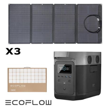 Kit station de charge portable 1800w - 1024wh ecoflow delta avec trois panneaux solaires pliables 160w_0
