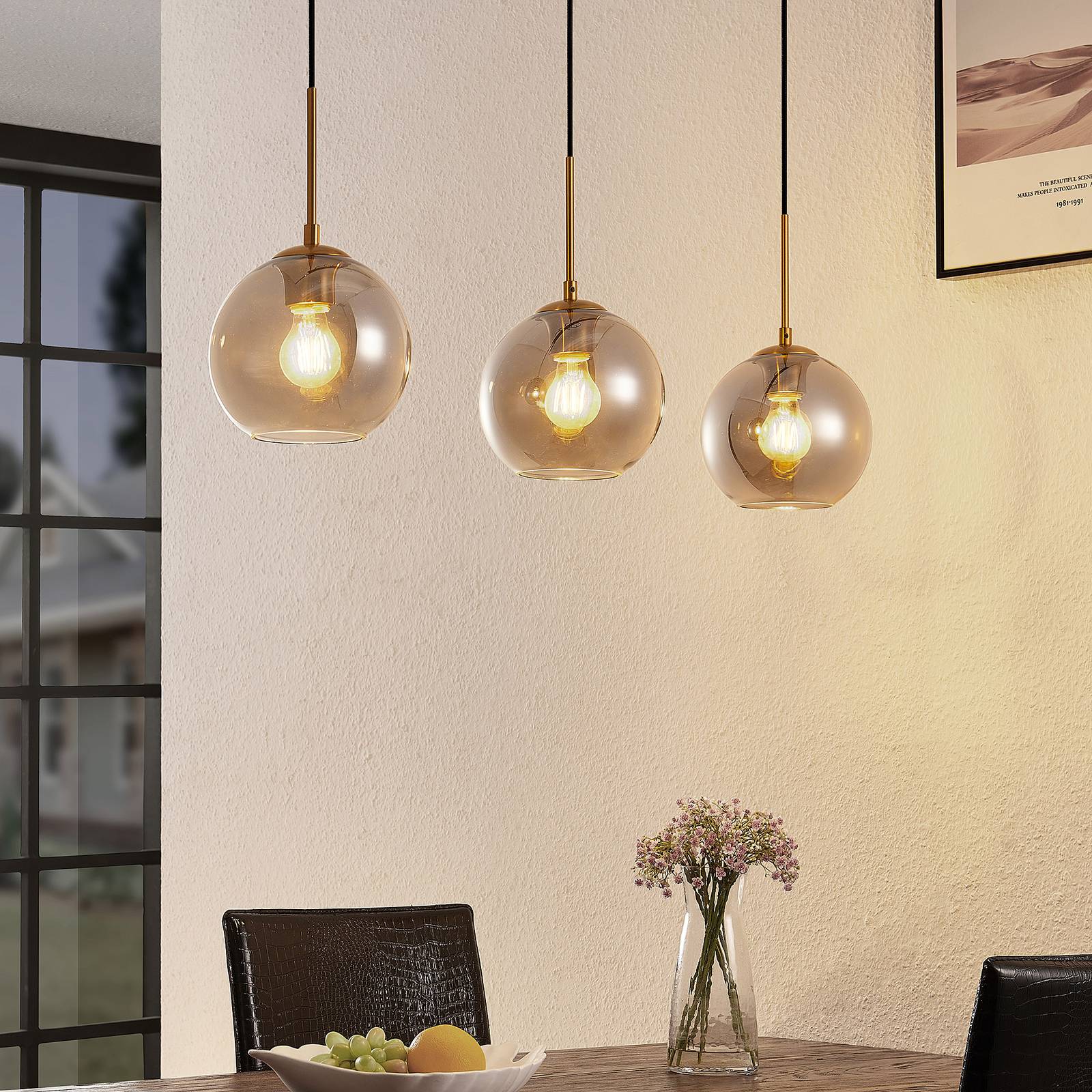 LINDBY HIWANA SUSPENSION, 3 SPHÈRES EN VERRE FUMÉ