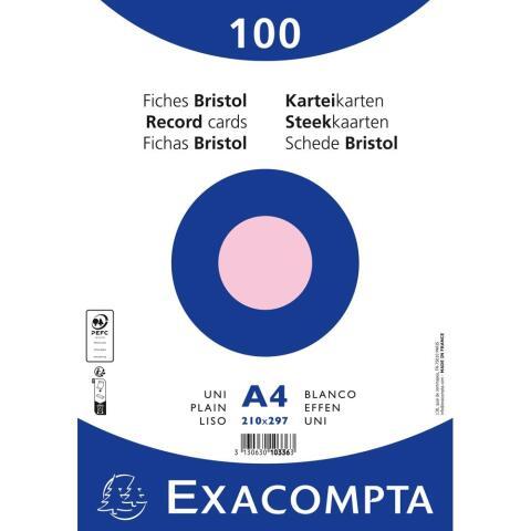 LOT DE 10 - PAQUET 100 FICHES SOUS FILM - BRISTOL UNI NON PERFORÉ 210X297MM - ROSE