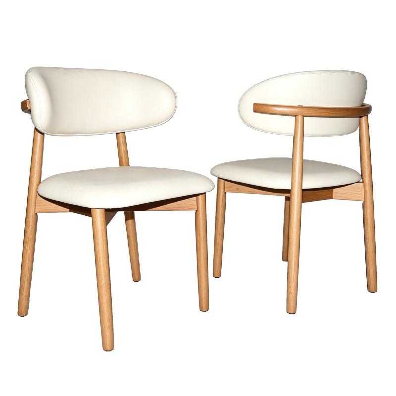 Merax Lot de 2 chaises de salle à manger, PU beige, cadre en bois massif coloris chêne, assise rembourrée, dossier ergonomique - beige multi-matér_0