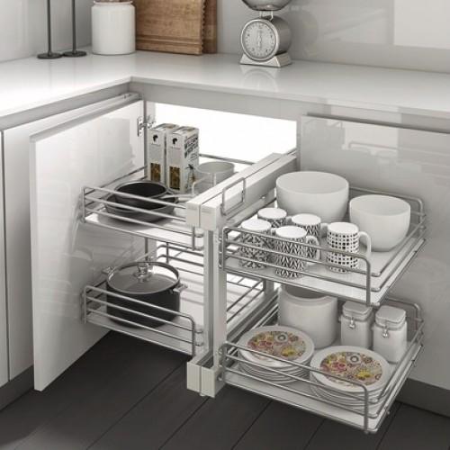 PANIER COULISSANT 839 COMPACT POUR MEUBLE D'ANGLE - ELLITE - 414 MM - TITANIUM INOXA