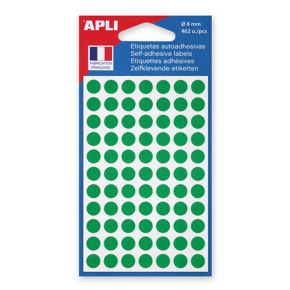 PASTILLES ADHESIVES DIAMETRE 8 MM - VERT - ETUI DE 462
