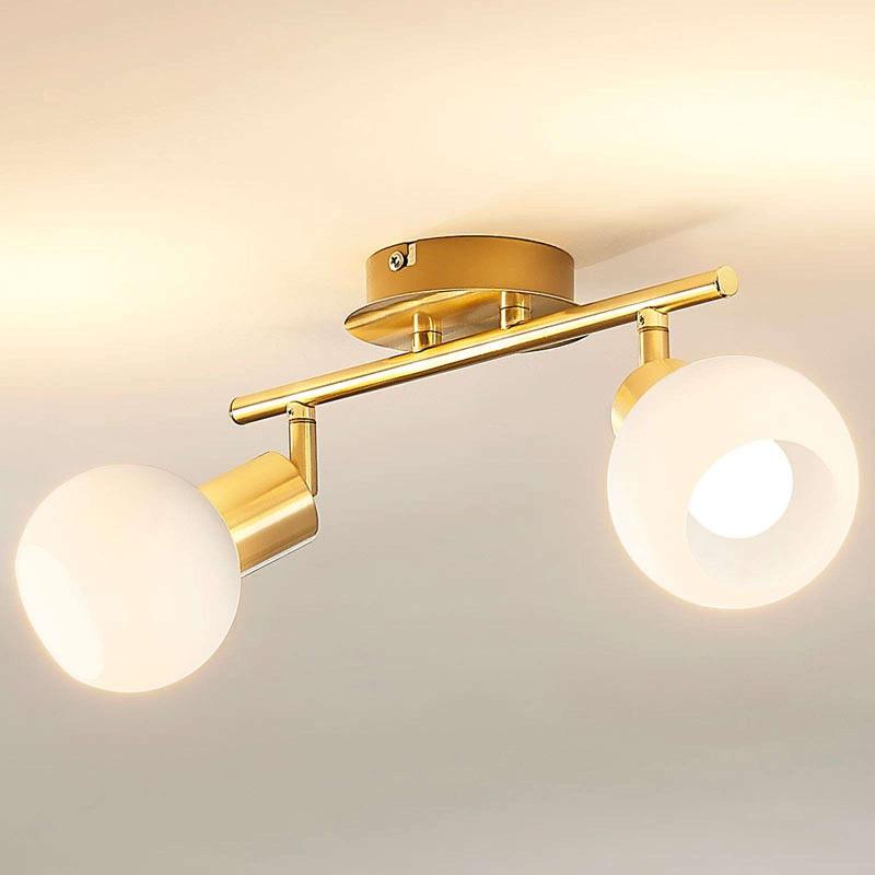 LINDBY PLAFONNIER ELAINA, 30 CM, À 2 LAMPES, LAITON, VERRE, E14