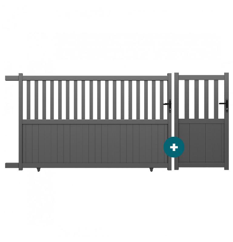 Portail coulissant et portillon aluminium Valence - design chic en gris anthracite RAL 7016 - manuel et motorisable_0