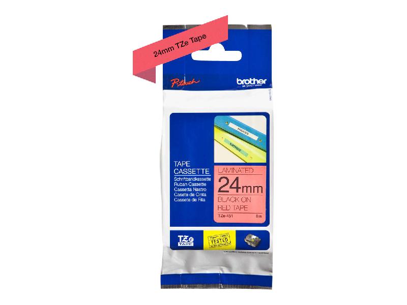 RUBAN POUR PTOUCH LAMINÉ NOIR/ROUGE 24MMX8M TZE451