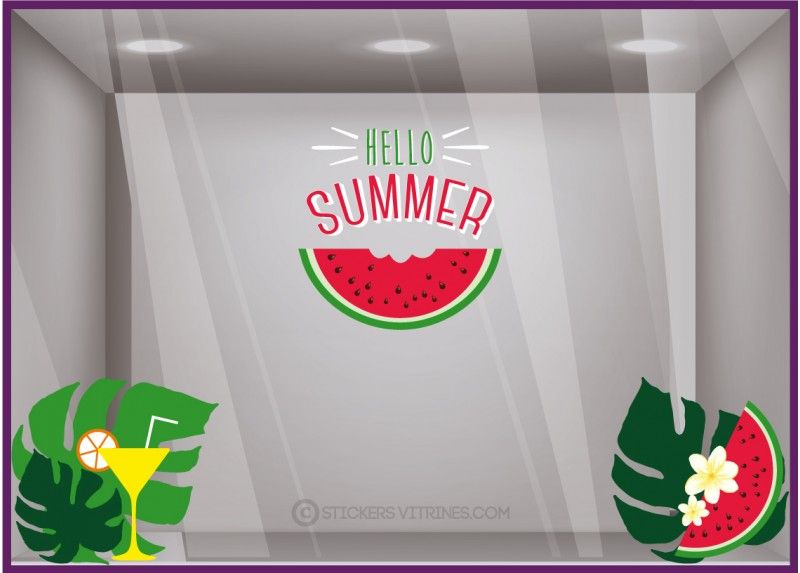 Sv626 - Adhésif pour vitrine - Stickers Hello Summer Pastèque - Dimensions 130 x 44 cm_0