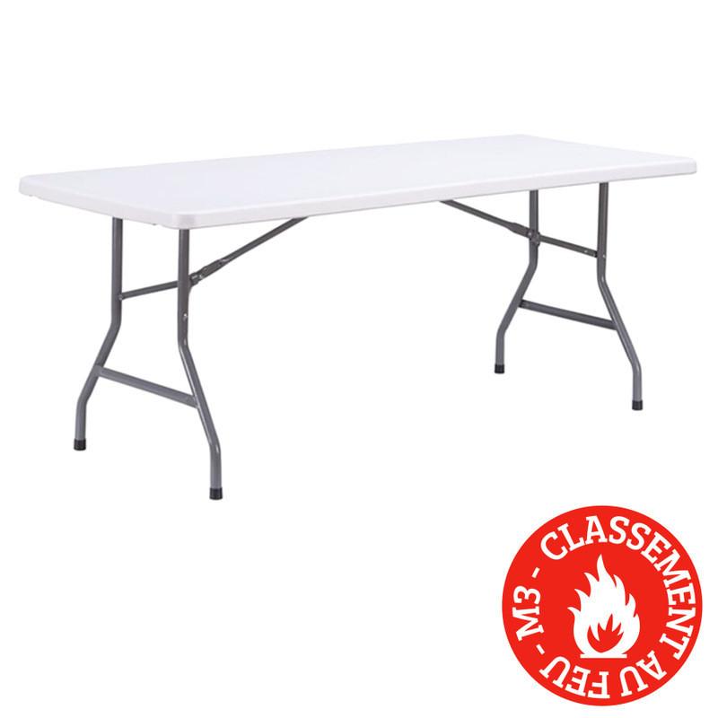 Table pliante blanche en polypropylène 183 cm - plateau monobloc - pieds encastrables - structure acier renforcée_0