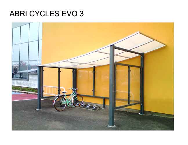 Abri vélo semi-ouvert Evo 3 - structure en aluminium - bardage en verre trempé Securit - pour 5 vélos - modules extensibles_0