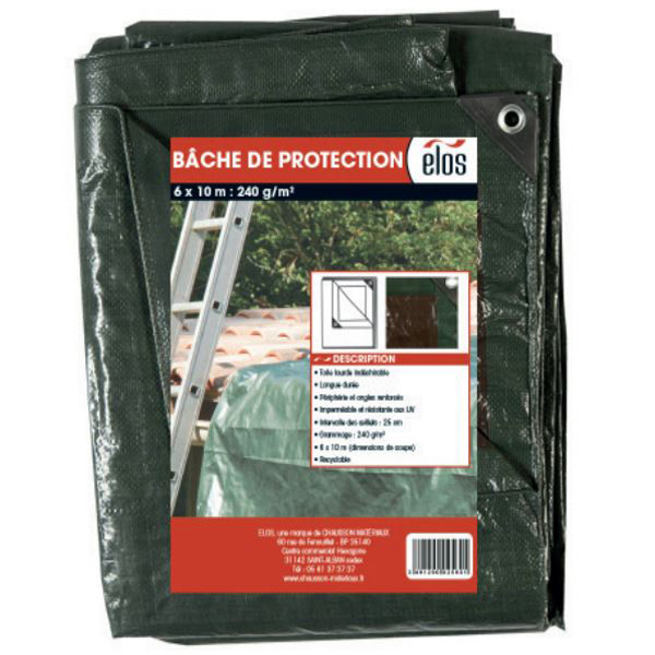 BACHE DE PROTECTION POUR COUVREUR ELOS 6X10 M 240G/M² TOILE VERTE RECYCLABLE