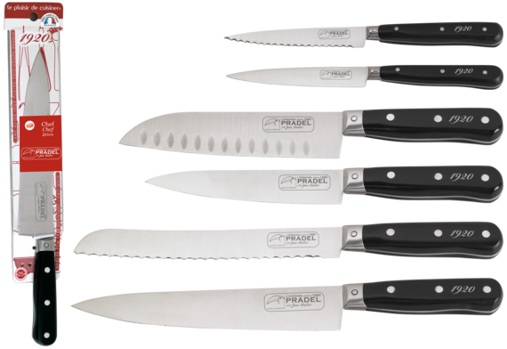 Couteaux de cuisine Pradel Jean Dubost 1920 - manches POM noir - lames inox différentes longueurs_0