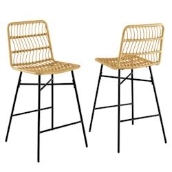 Helloshop26 - Tabourets de bar lot de 2 dossier en osier pe siège en cuir pu - 69 cm de haut style naturel 20_0005142 - 3000200184996_0