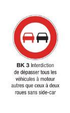 Signalisation de prescription BK3 - Interdiction de dépasser les véhicules à moteur sauf deux-roues sans side-car_0