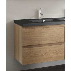 MEUBLE 105 CM 1 VASQUE TABLE NOIRE + MIROIR BOIS MASSIF LIGNUM SANIJURA