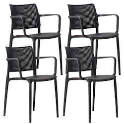 Oviala Business - Lot de 4 chaises empilables de terrasse en polypropylène noir - Résistance 100 kg - Design ajouré_0