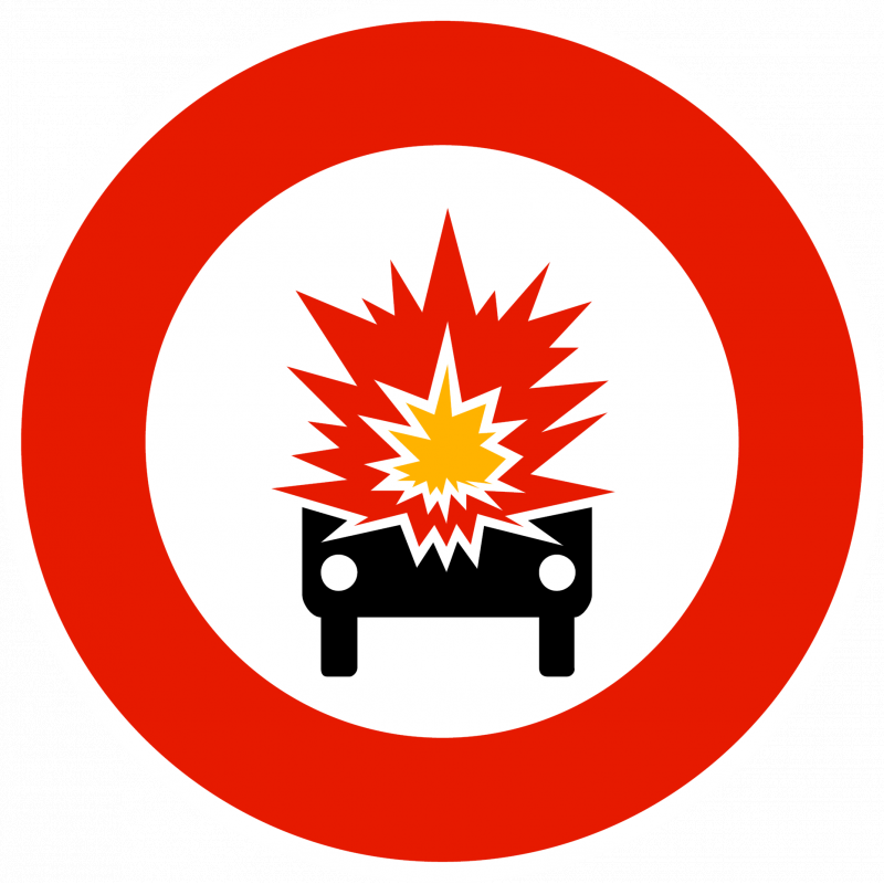 Panneau B18a - Accès interdit aux véhicules transportant des matières explosives ou facilement inflammables - WP Signalisation_0