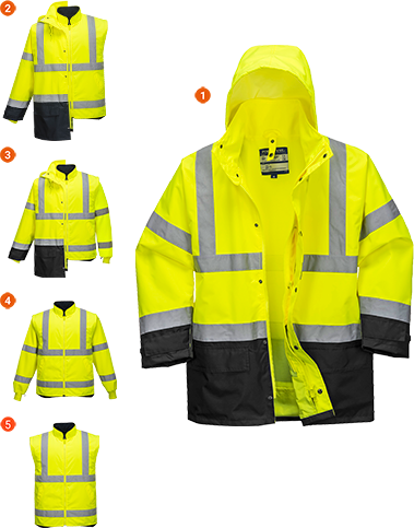 Parka bicolore executive 5-en-1 jaune noir S768 - certifiée CE avec capuche détachable, bandes réfléchissantes et 6 poches_0