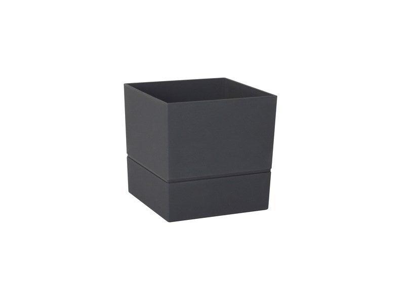 Pot carré en polypropylène - Aquaduo - Diamètre 14,3 cm - Gris anthracite avec réserve d'eau_0