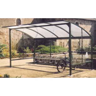 Abri vélo semi-ouvert pour 9 vélos - structure en acier - bardage en verre sécurit - dimensions 450x250 cm_0