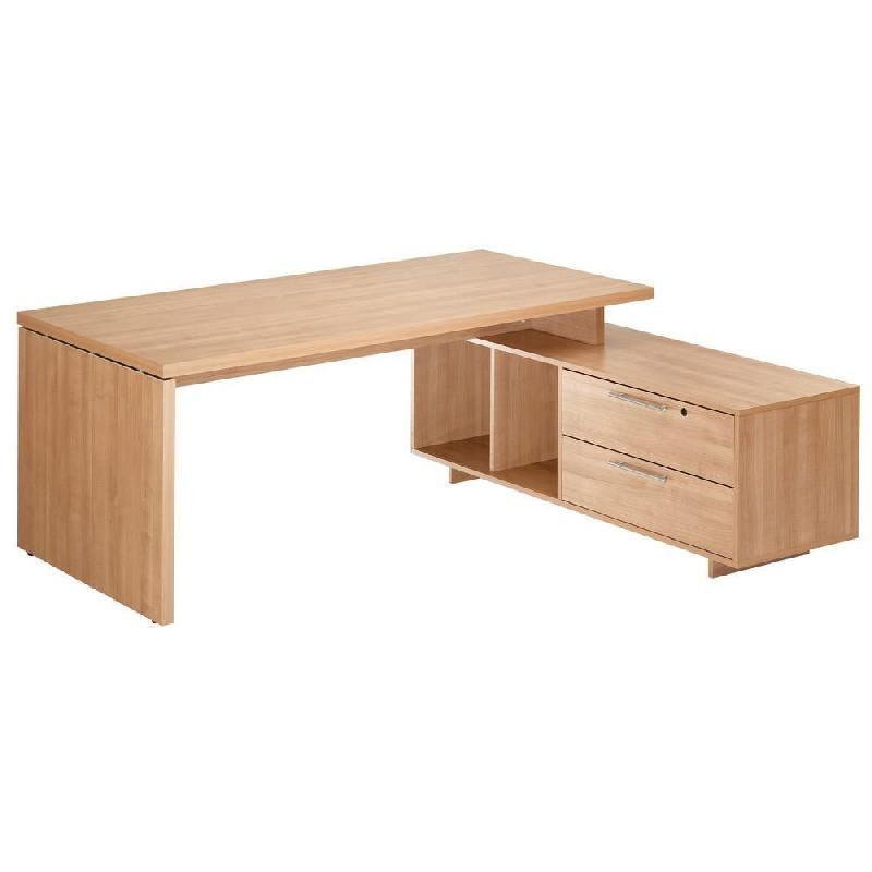 BUREAU DIRECTION DROIT LORÉA AVEC CONSOLE - L. 180 X P. 90 CM - PLATEAU NOYER - PIEDS PLEINS NOYER