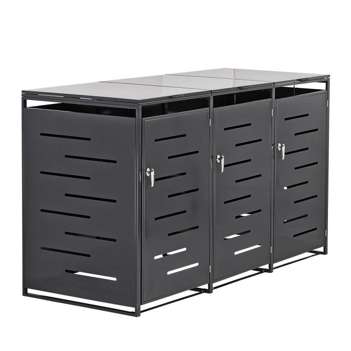 Cache poubelle extérieur - pour 3 poubelles - anthracite_0