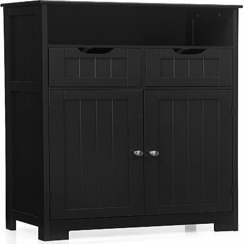 COSTWAY Meuble de salle de bain avec étagère réglable, meuble multifonction autoportant, 60 x 30 x 109 cm, noir - noir Bois manufacturé VH34443NW_0