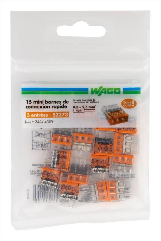 Lot de 15 minibornes automatiques WAGO - 2,5 mm² pour fils rigides - S2273 3FILS_0