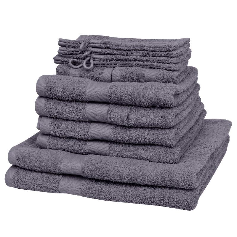 Lot De 10 Gants De Toilette ZOLLNER - Coton 500g/m² 17x21cm - Gris - Lavable 60°C