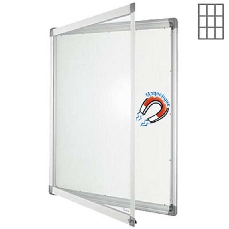 PLANORGA VITRINE INTÉRIEUR CADRE ALUMINIUM 9 FEUILLES A4 FOND MÉTAL