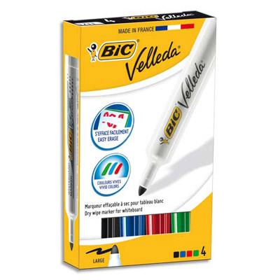 POCHETTE DE 4 MARQUEURS EFFAÇABLES A SEC BIC VELLEDA 1711 - POINTE OGIVE - COLORIS ASSORTIS