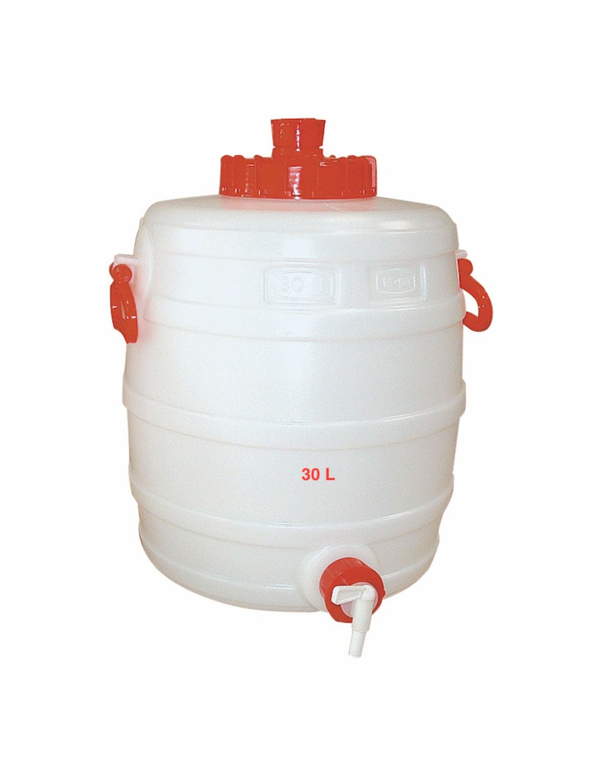 Tonnelet en plastique 30 litres - PE finition industrielle - Robinet DN 8 - Couvercle vissant Ø 125 mm_0