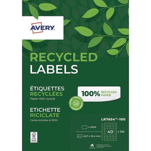 Avery - Boîte de 4000 étiquettes adresse laser recyclées - Blanc - 45,7 x 25,4 mm - LR7654-100_0