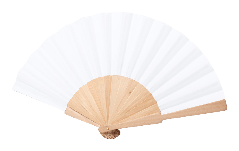Éventail en polyester RPET - livré avec boîte en papier kraft - couleur blanche - poids 40g_0
